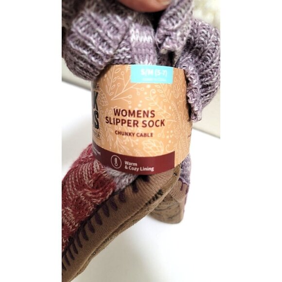 Muk Luks Womens Slipper Sock S/M Chunky Cable Knit Cozy Lining - Picture 4 of 6